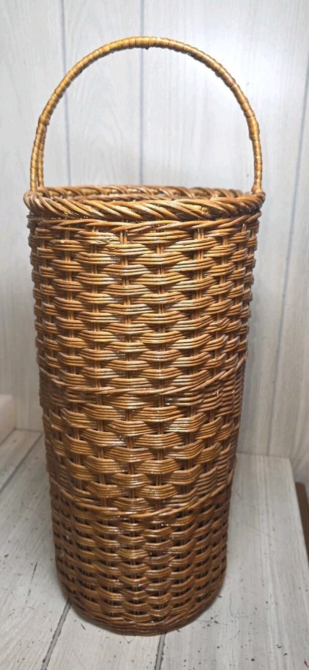 Vintage Wicker Umbrella Holder With Handle Basket Cottagecore Boho Heritage